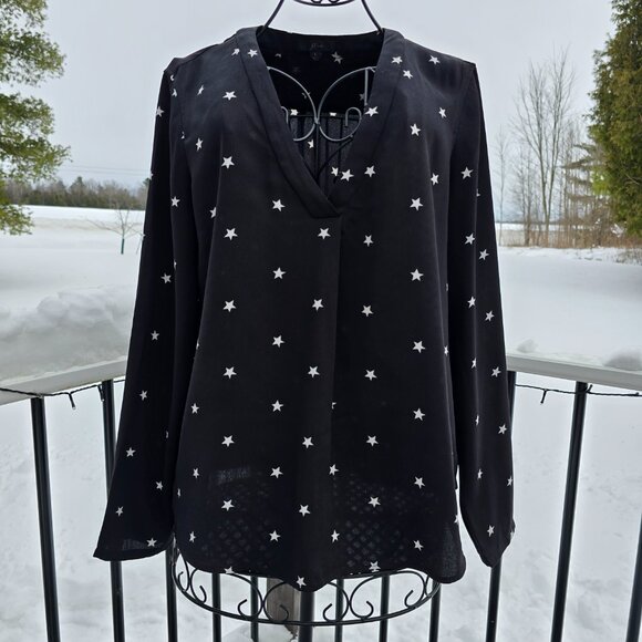 J Crew size Large v neck blouse, black white stars size L, EUC - Picture 4 of 9